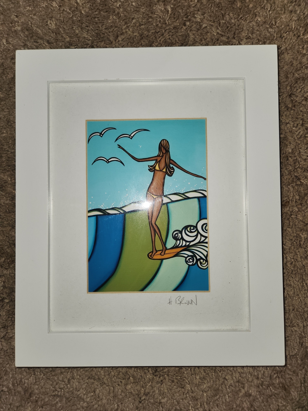 Heather Brown "Sea Siren" Art Print Signed Matted White Frame